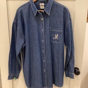 The Disney Store denim rhinestone monogramed Mickey Mouse burr on down size Larg